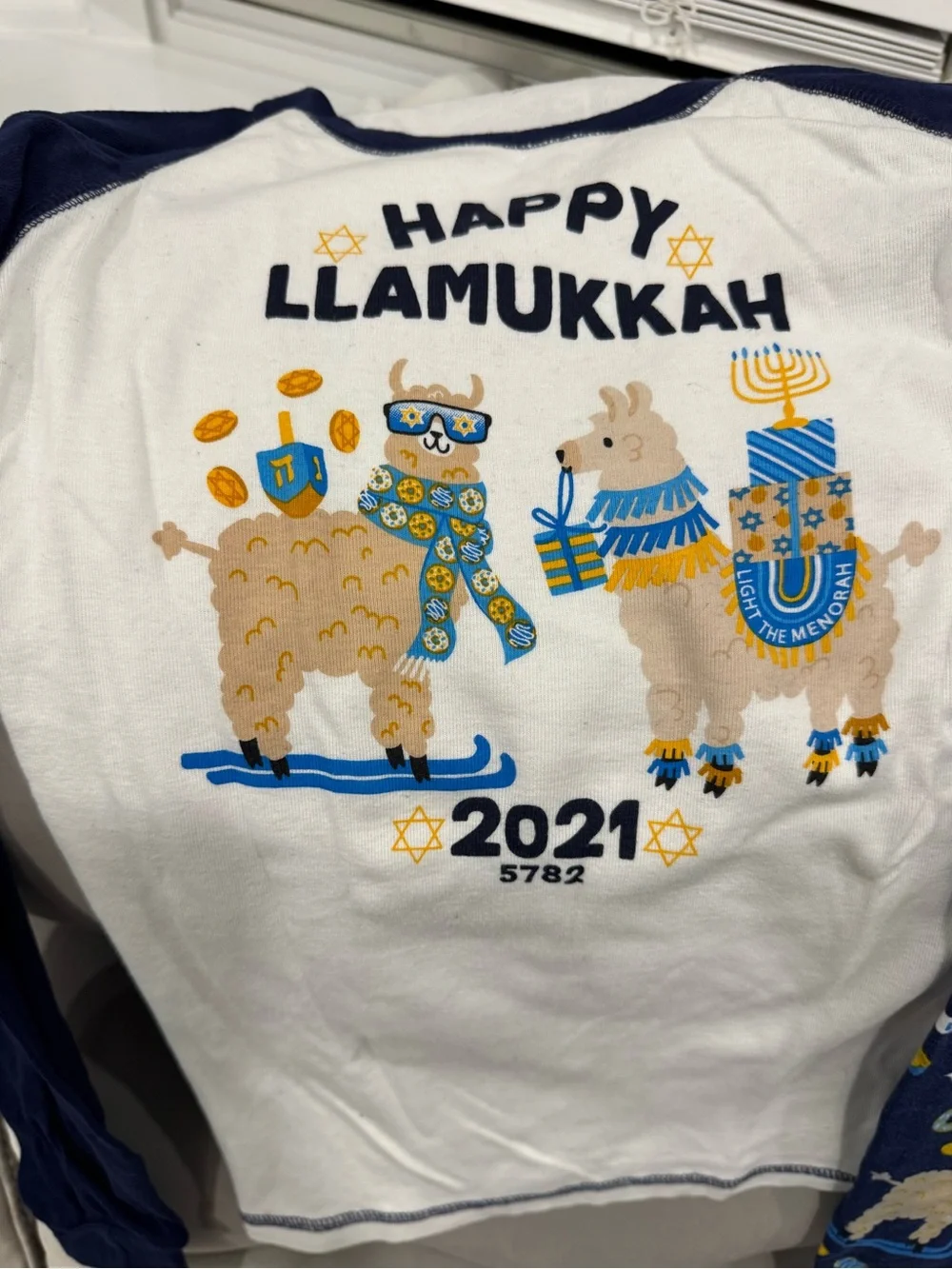 The Children's Place White & Navy Llamukkah Pajama Set